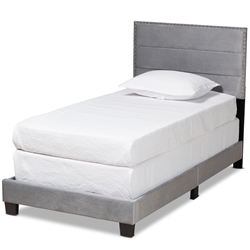 Baxton Studio Tamira Modern and Contemporary Glam Grey Velvet Fabric Upholstered Twin Size Panel Bed